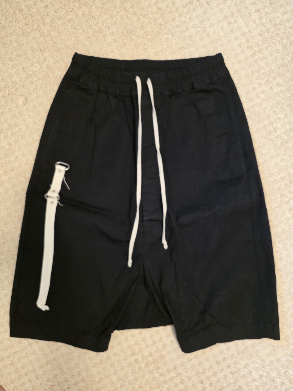 Rick Owens Black Athletic Shorts with White Drawstrings